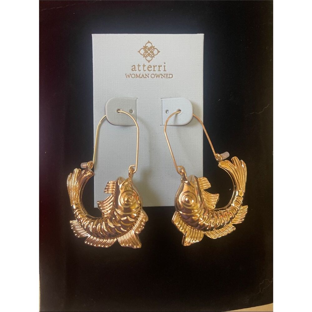 Atterri Gold Fish Hoop Earrings - Sculpted Fish Design